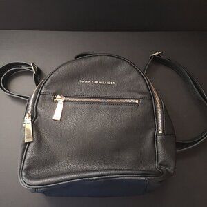 Tommy Hilfiger Black Faux Leather Pebble Finish Lined Backpack w/ Carry Handle